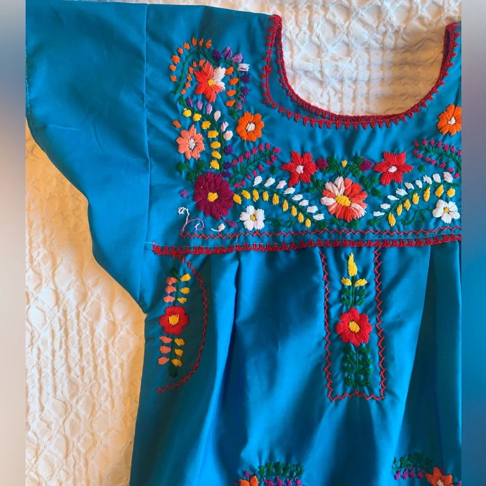 Embroidered Blue Kids Casual Dress - Picture 12 of 16